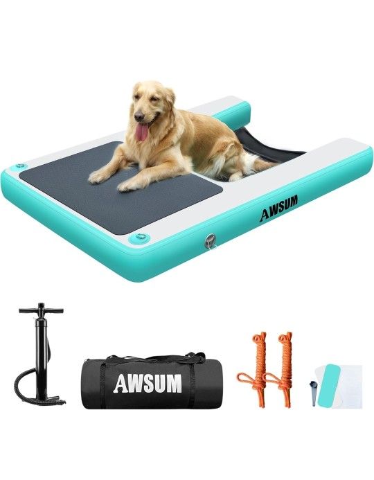 AWSUM Inflatable Dog Water Boat Ramp Dock Floating for Dogs Up to 180LBS On Water Float Ladder Steps for Lakes Easy Access Dog Pool Ramp