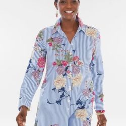 Chico's blue floral button down shirt  Size 8 Women