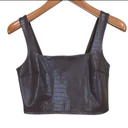 Express Body Contour Faux Leather Square Neck Cropped Tank - Brown - Size M