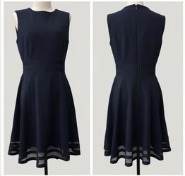 Calvin Klein navy blue sleeveless fit & flare w/mesh hem dress EUC - size 8
