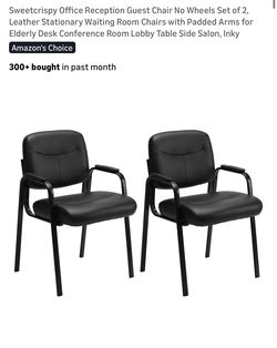 Sweetcrispy Office Reception Guest Chair No Wheels Set of 2, Leather Stationary Waiting Room Chairs with Padded Arms for Elderly Desk Conference Room 