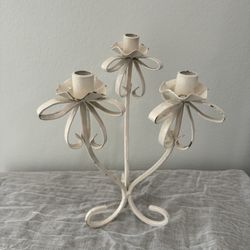 Three Tier White Wrought Iron Bow Candelabra