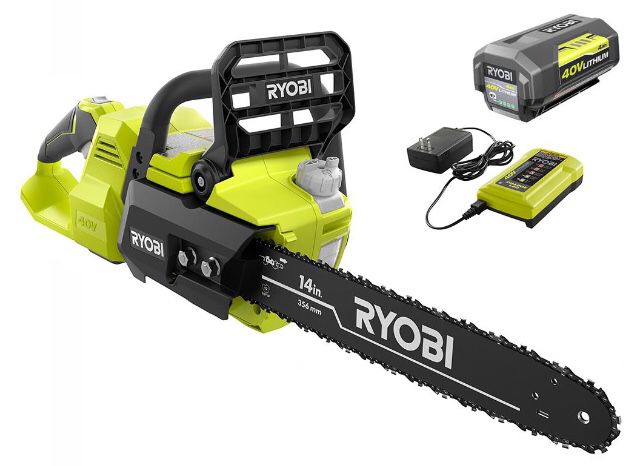 RYOBI 14 in. 40-Volt Brushless Lithium-Ion Cordless Chainsaw, 4 Ah Battery and Charger Included