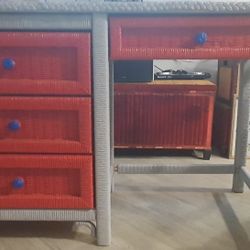 Wicker Desk And Side Table Made in U.S.