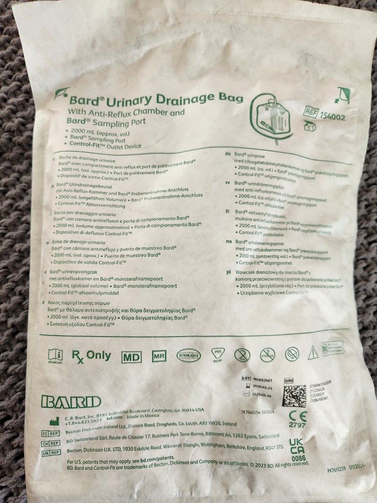 Ten (10) Brand New Bard Urinary Drainage/Foley Bags 