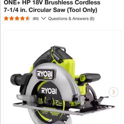 RYOBI ONE+ HP 18V Brushless Cordless 7-1/4 in. Circular Saw (Tool Only)