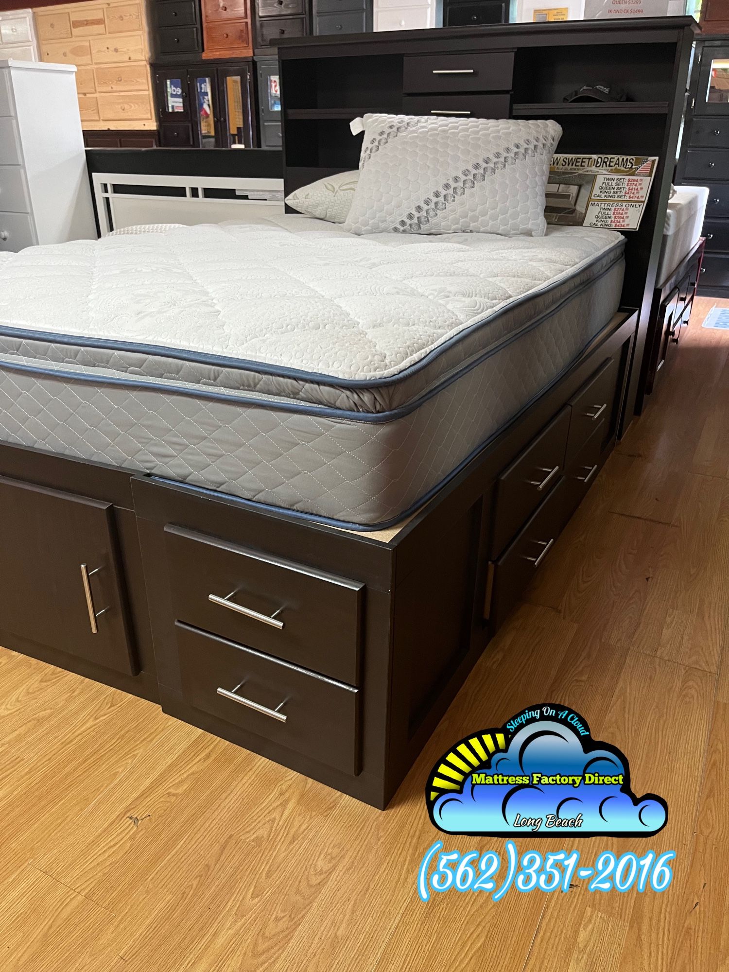 Queen Storage Bed Frame With Various Drawers Expresso- Cama Con Cajones