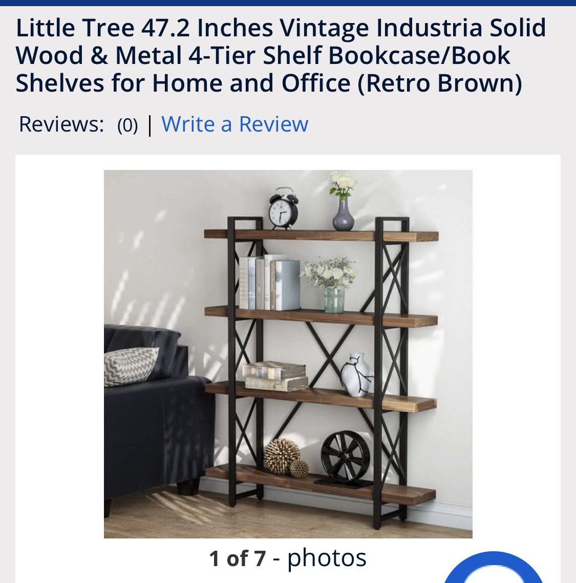 Little tree 47.2 inch vintage industrial solid wood & metal 4-tier shelf bookcase/ bookshelves for home or office ( Retro Brown) - new in the box