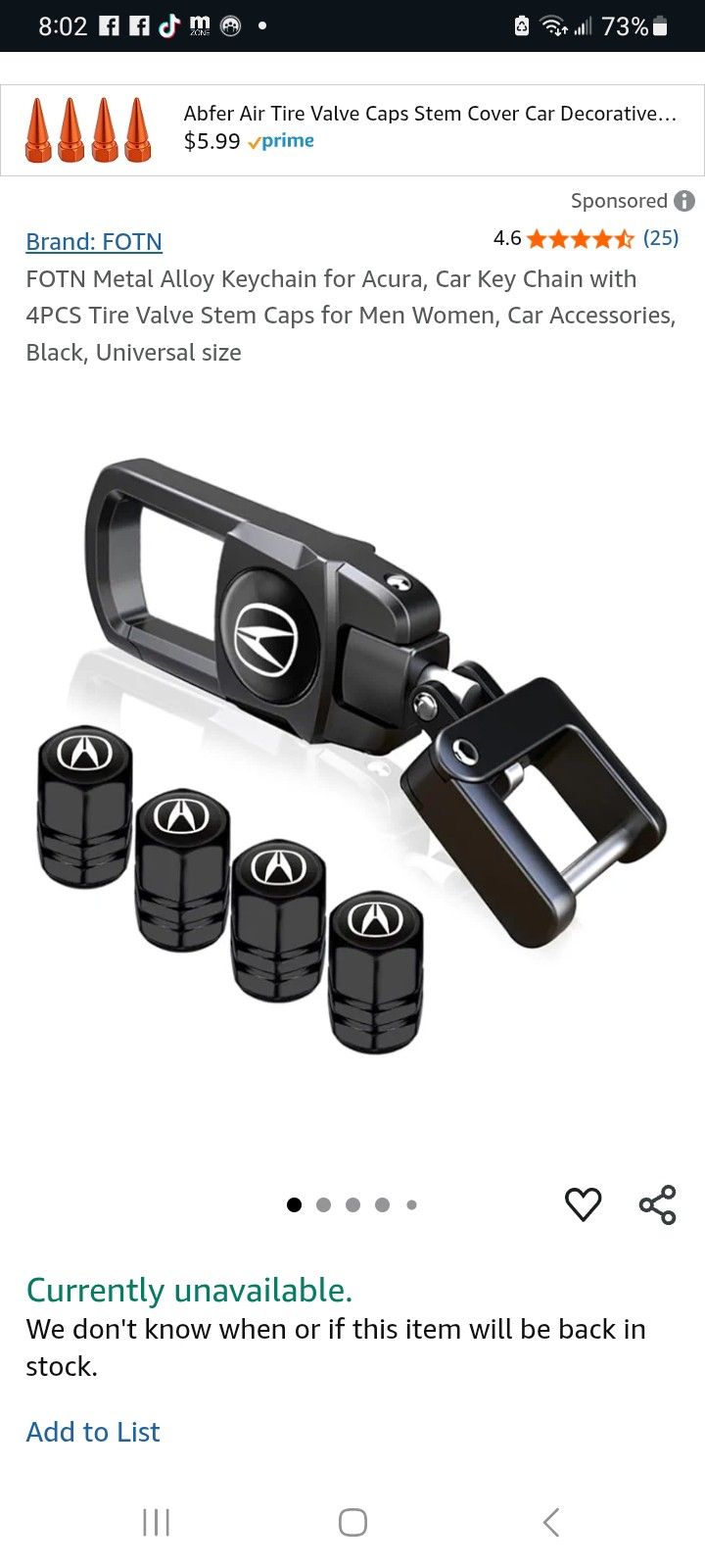 Metal Alloy Keychain for Acura, Car Key Chain with 4PCS Tire Valve Stem Caps
