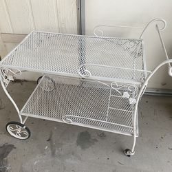 Rare 1940’s-1960’s Russell Woodard Chantilly Rose wrought iron bar cart. All four wheels smooth great condition.