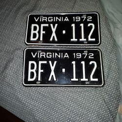 Vintage 1972 Virginia License Plates Set Of Two Plate Number Bfx-112