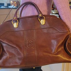 MARINO ORLANDI Cognac Brown Leather LARGE TRAVEL WEEKEND BAG
