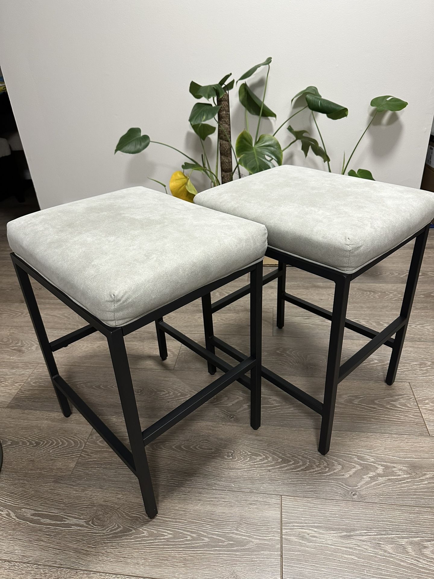Counter Height 24" Bar Stools Set of 2 for Kitchen Counter Backless Modern Barstools Industrial Upholstered Fabric Stools Farmhouse Island Chairs
