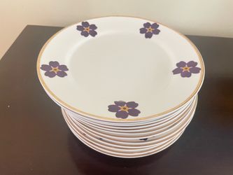 Anmoratz White Ceramic Plates with Purple Floral Design