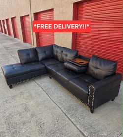 BLACK L SHAPED SECTIONAL SOFA