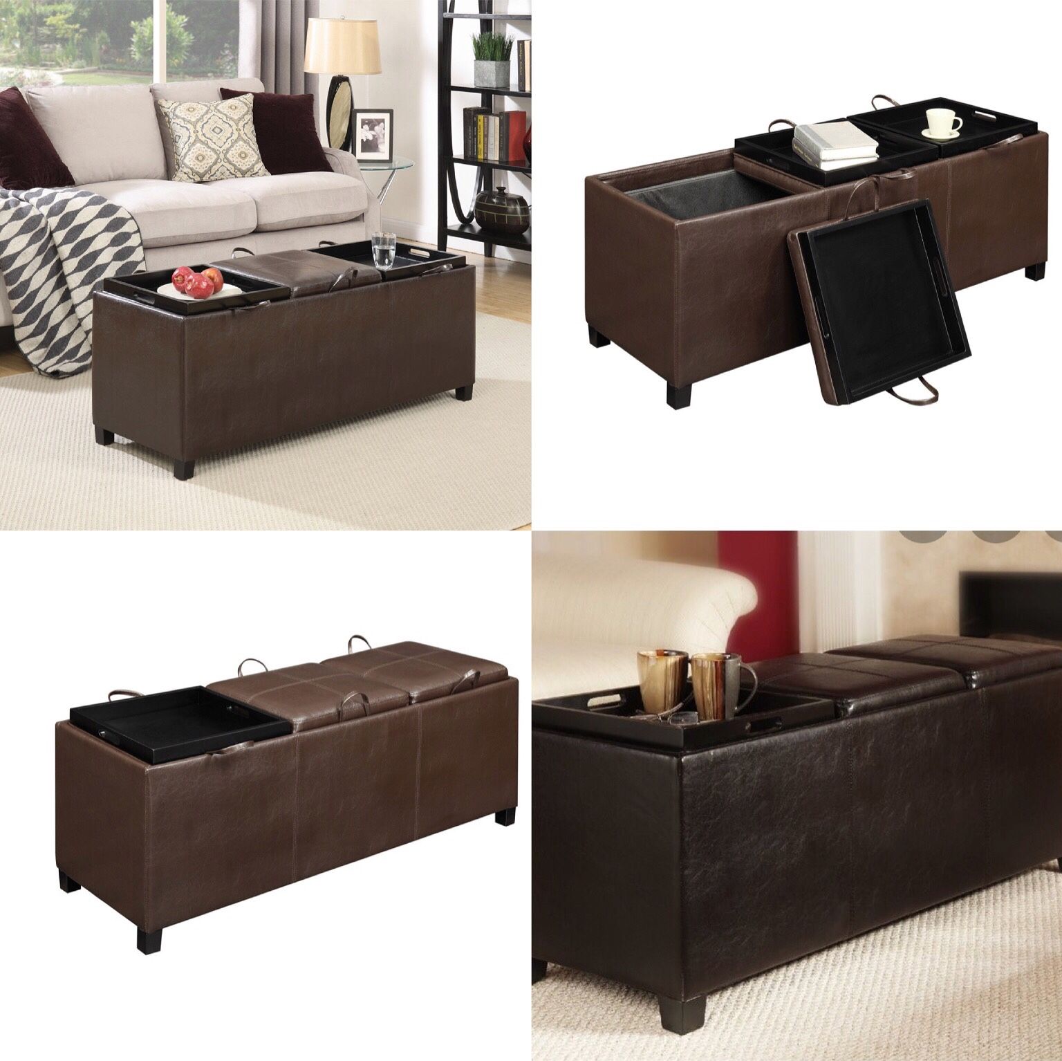 High Quality Espresso Faux Leather Ottoman/Coffee Table