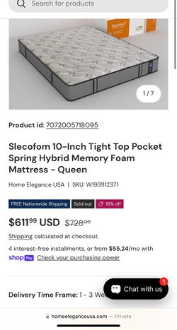 Slecofom 10in Queen Hybrid Mattress(bed In A Box)