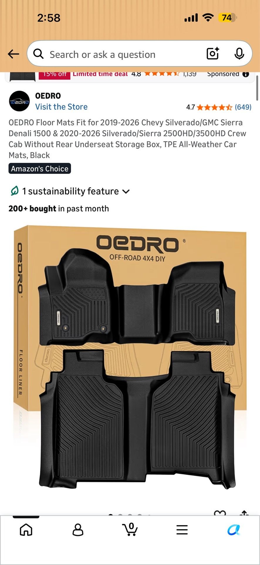 OEDRO Black All-Weather Floor Mats for 2019-2026 Chevy Silverado/GMC Sierra Crew Cab