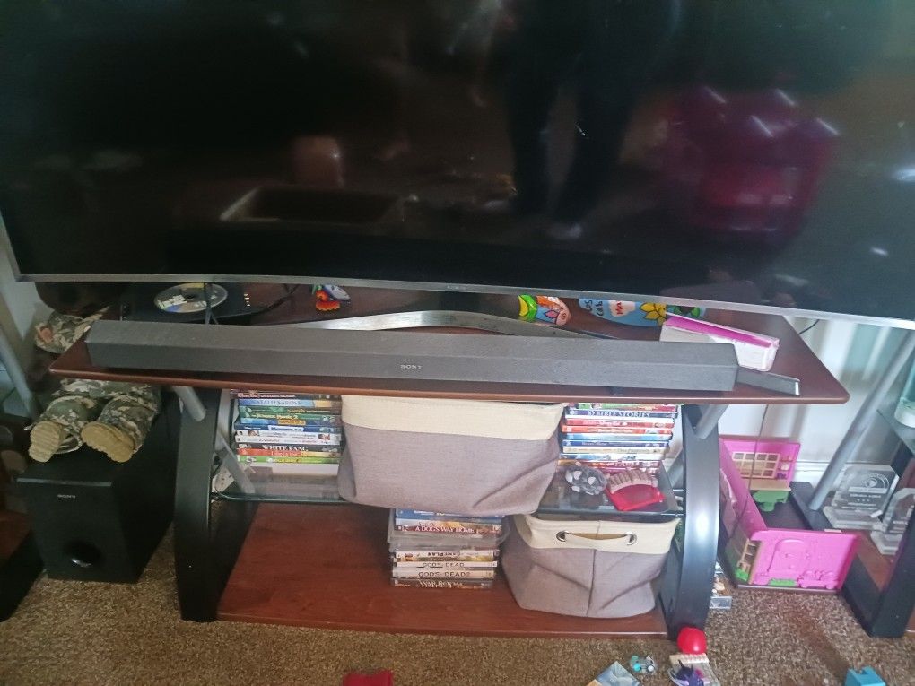 TV Stand With Glass Shelves With Reclining Couch