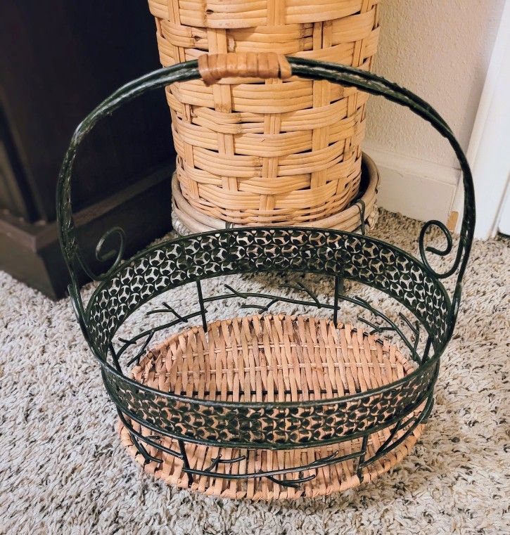Rattan And Metal Basket