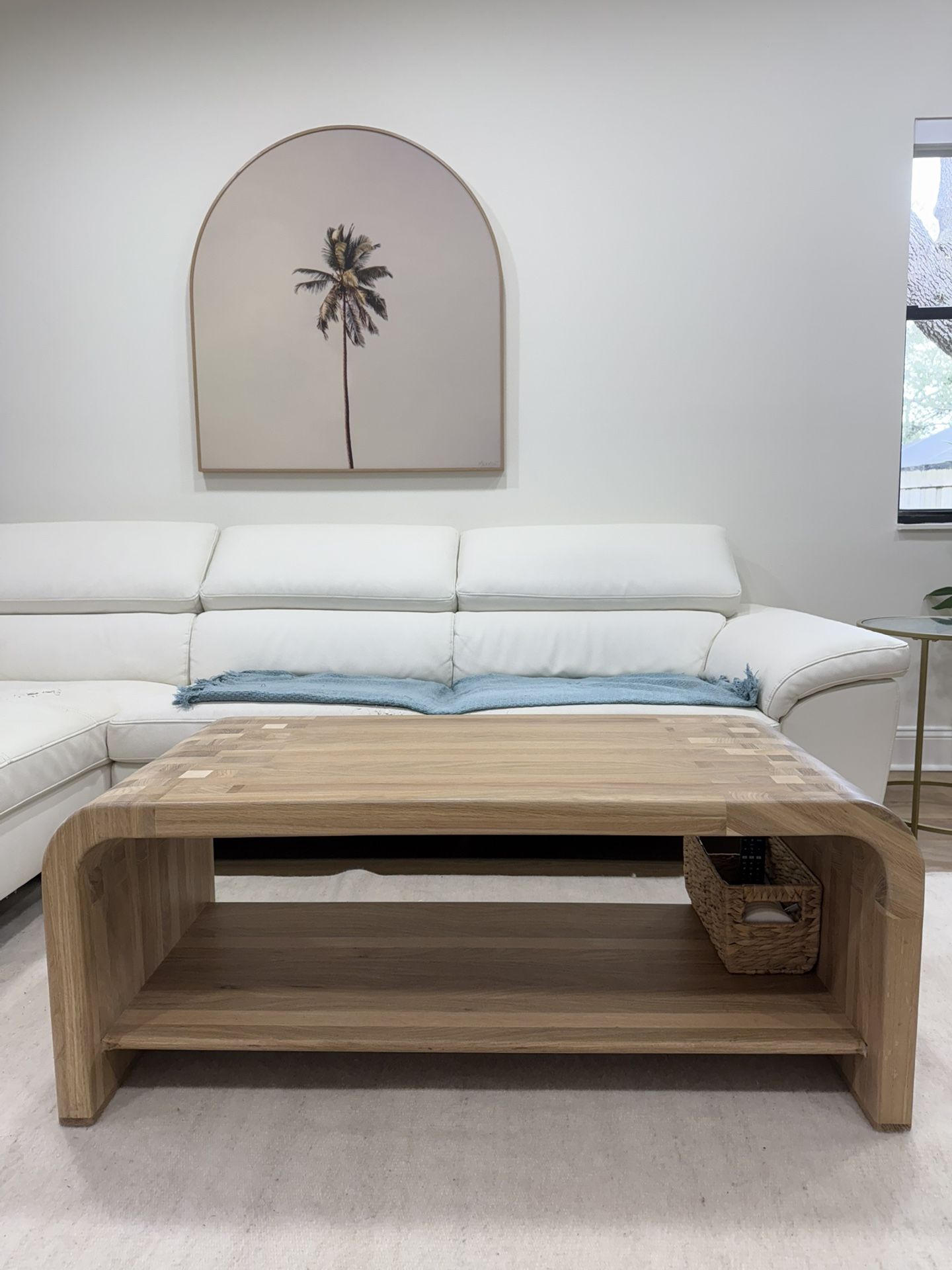 Solid Oak Wood Coffee Table + Bench