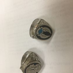 Set Of Two Harly Davidson Silver Rings , Costom Made, Size10 , Onyx , Turquoise In Excellent Condition 