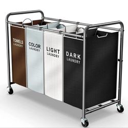 Laundry Hamper Sorter Cart: 4-Section Organizer with Heavy-Duty Lockable Wheels and Removable Bags | 172L Rolling Laundry Basket for Dirty Clothes in 