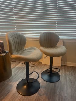 Set of 2 Beige Swivel Bar Stools – Modern Upholstered