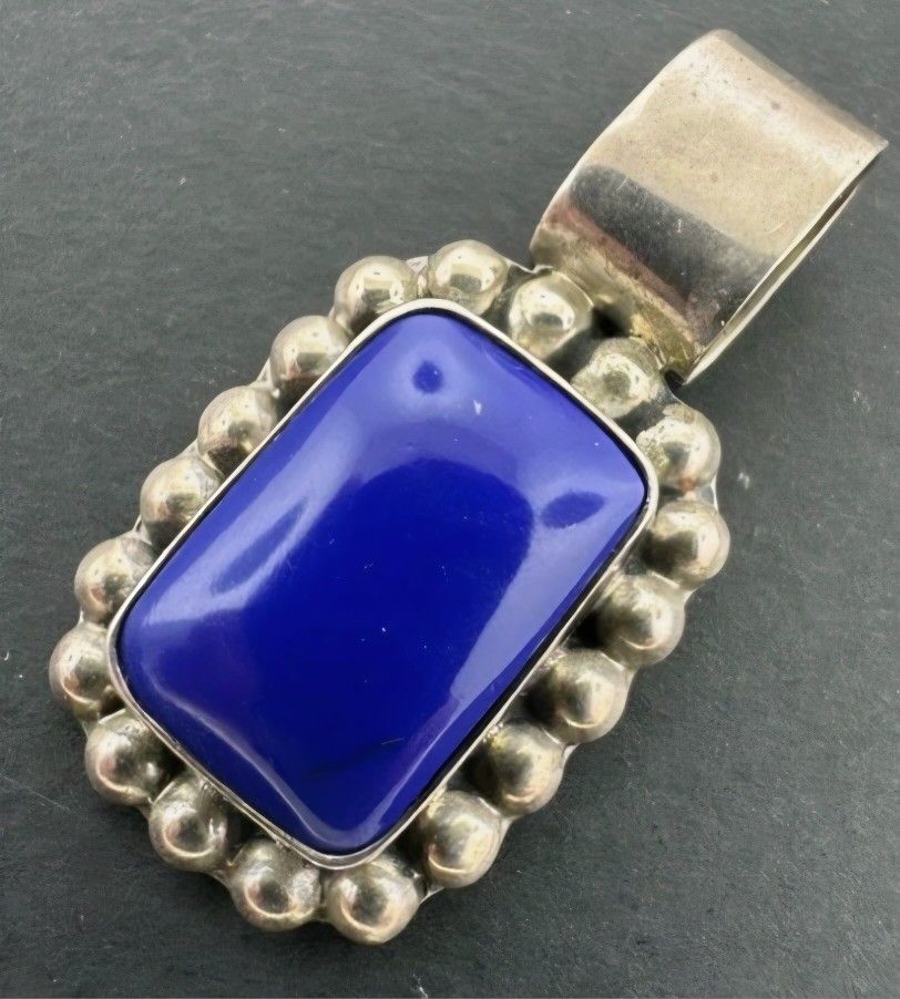 Vintage Sterling Silver Blue Lapis Mexico Pendant 