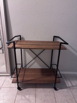 Industrial Bar Cart with Two Wood Shelves