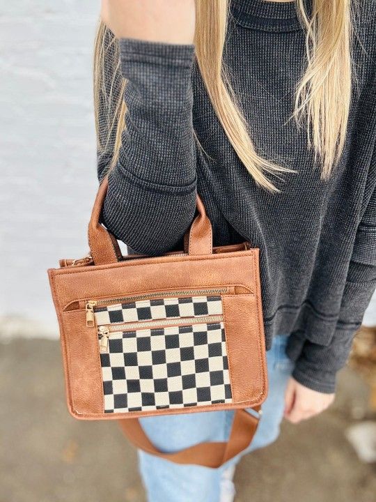 Brown Checkmate Tote Bag