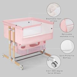 Harppa: Pink Twin Bassinet For Bedside Sleeping (no sheet) 