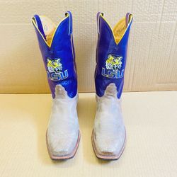 Nocona LSU Tigers Western Cowboy Boots Men's 10.5 EE Purple  Leather Made In USA.