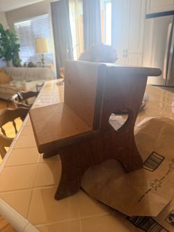 Wooden Bench with Heart Cutout- doll desk or small plant stand display