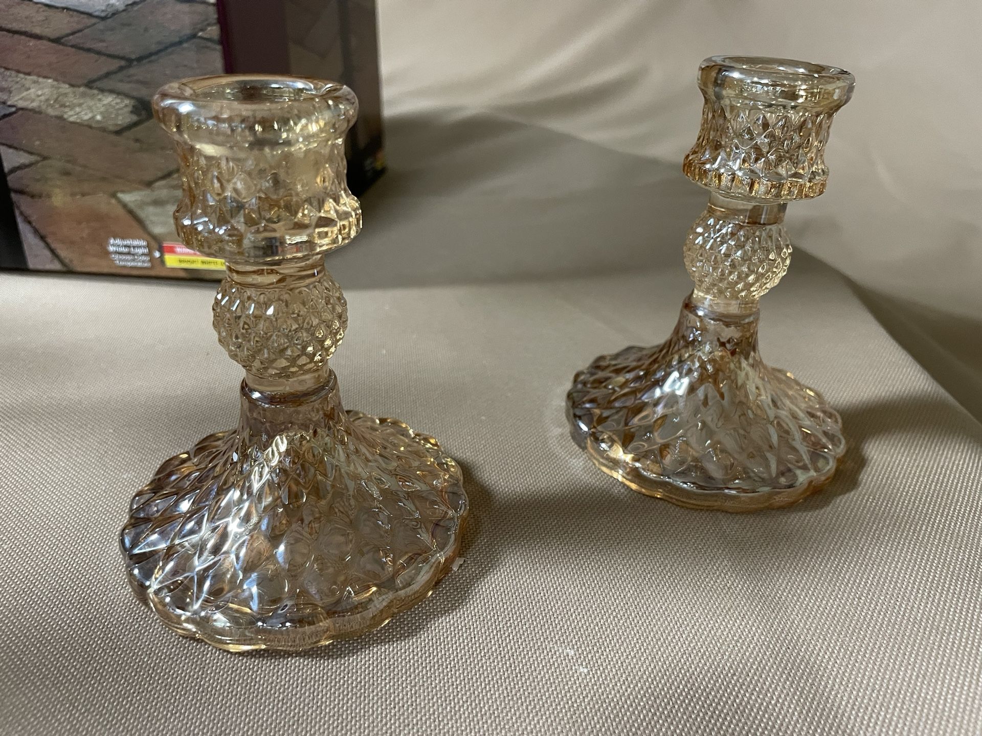 Iridescent Glass taper candlestick holders