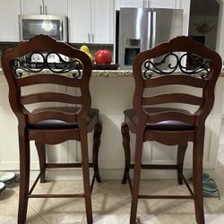 Two Wooden Bar Stools 