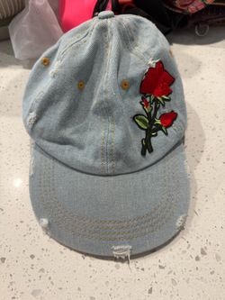 Jean baseball cap with red rose