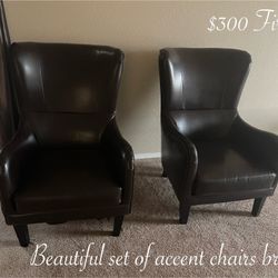 Beautiful Set Of Matching Assent Chairs Brown With Bronze Mail Heads 