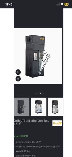 Brand new heavy duty, growing gorilla tent (24"x30"x67" w/12"/61x76x172cm) G.W.: 18.7 Ibs/ 8.5 kgs