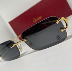 Cartier Rimless Sunglasses Gold Frame Gray Lenses