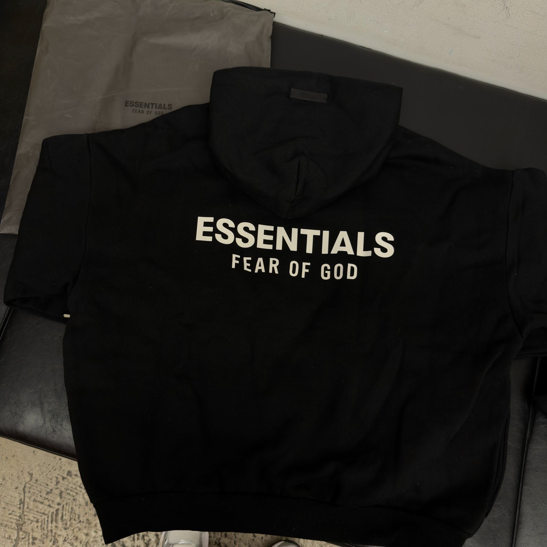 Essentials Fear Of God Hoodie Black White Size S/M