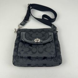 Y2K Coach Black Signature Jacquard Crossbody Bag - Patent Trim Turnlock Pocket