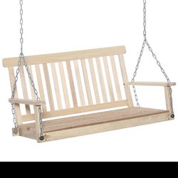 New in box Outsunny 2-Seater Hanging Porch Swing Outdoor Patio Swing Chair Seat with Slatted Build and Chains, 440lbs Weight Capacity, Natural , 84a-1
