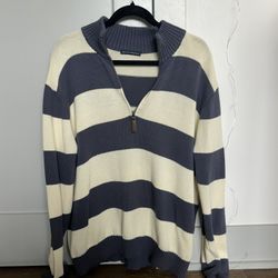 Brandy Melville Striped Quarter Zip Sweater ✧ navy cream preppy cozy