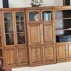 Large Oak Wood Entertainment Center Wall Unit