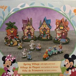 Disney Spring Village Easter Set – Lights Music – 13 Pieces –Mickey 4 Buildings