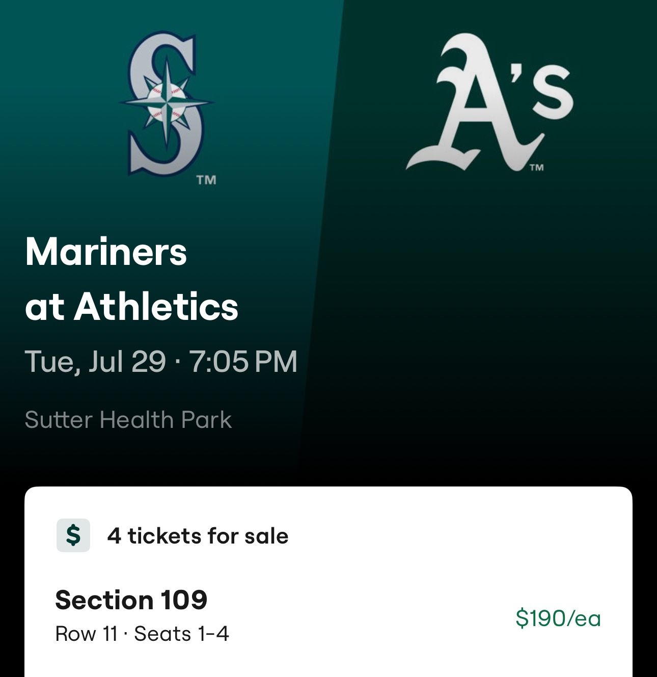 A’s Play Mariners
