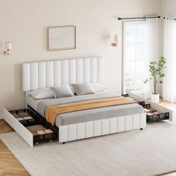 ❤️‍🔥 #A White Queen PU Leather Upholstered Bed Frame