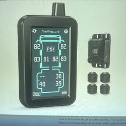 NEW RV Tire Pressure Monitoring System.  Tire Pressure Monitor System w/4.3" Touchscreen Color LCD Display, TPMS w/4 Sensors & 6 Alarm Modes, Signal B