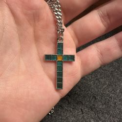 Jaded Cross Pendant - Silver Chain Included